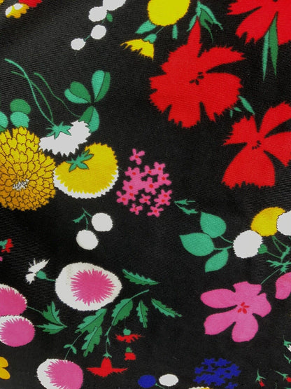 VTG 60s 70s BLACK YELLOW GREEN PINK FLORAL PSYCHEDELIC BELL SWING DRESS 12 14