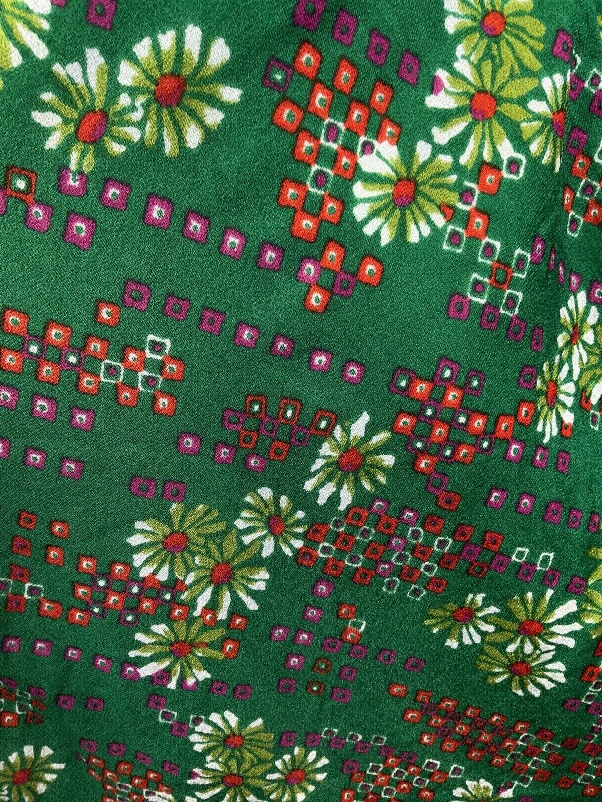 VINTAGE 60s 70s GREEN RED PURPLE DAISY FLOWER GEOMETRIC MOD SLEEVELESS DRESS 8