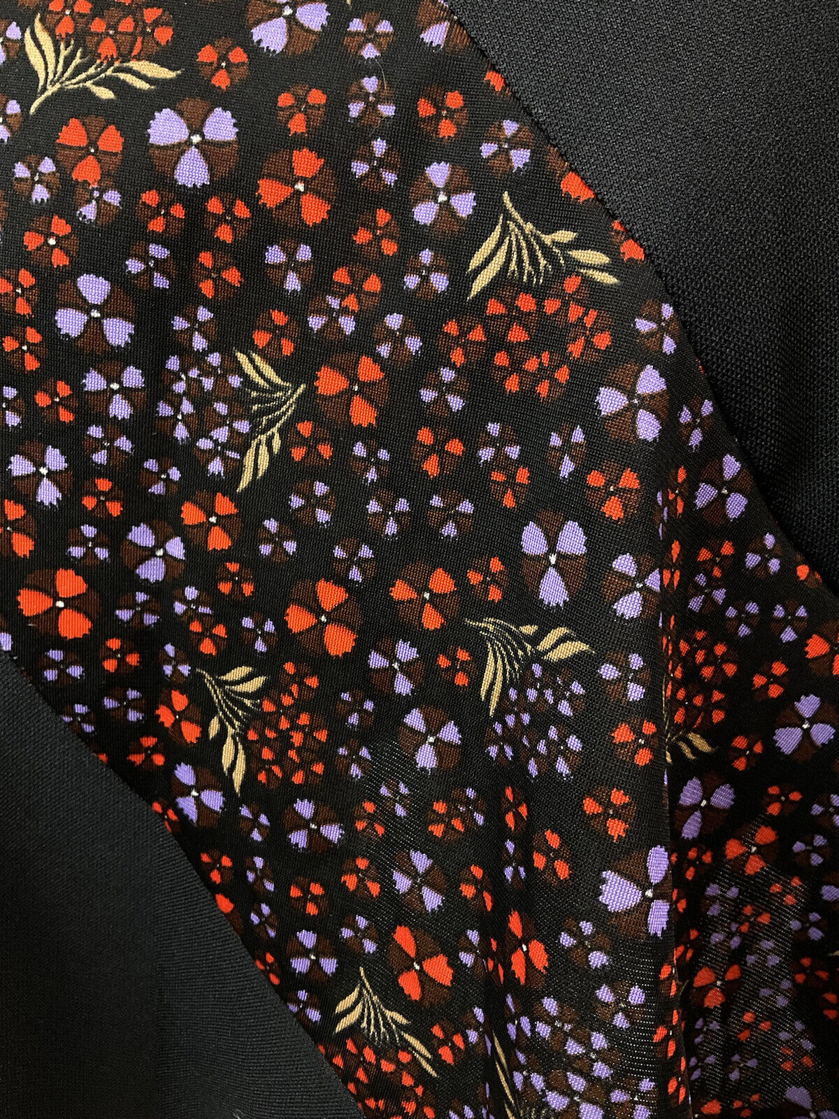 VINTAGE 60s 70s BLACK ORANGE PURPLE FLORAL EMBROIDERED MOD SKATER DRESS 10 12