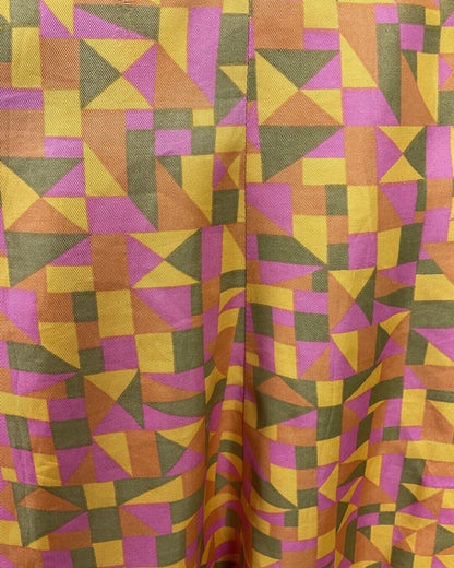 VINTAGE 60s 70s ORANGE PINK GREEN GEOMETRIC STRAPPY SWING SUN-DRESS 8