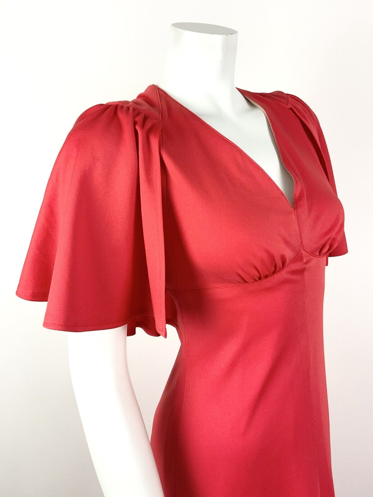 VINTAGE 60s 70s PILLARBOX RED CAPE SLEEVE ELEGANT STUDIO 54 DRESS 8 10