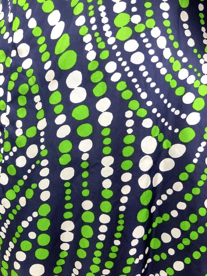 VINTAGE 60s 70s NAVY BLUE GREEN WHITE DOTTY WAVY MOD SPLIT SHIRT DRESS 10