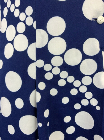 VINTAGE 60s 70s NAVY BLUE WHITE DOTTY MOD SLEEVELESS DAGGER COLLAR DRESS 16 18
