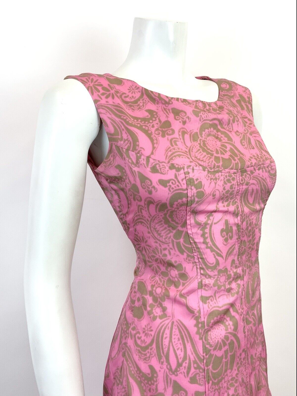 VINTAGE 60s 70s NEON PINK GREY FLORAL BAROQUE PSYCHEDELIC MOD MINI DRESS 8