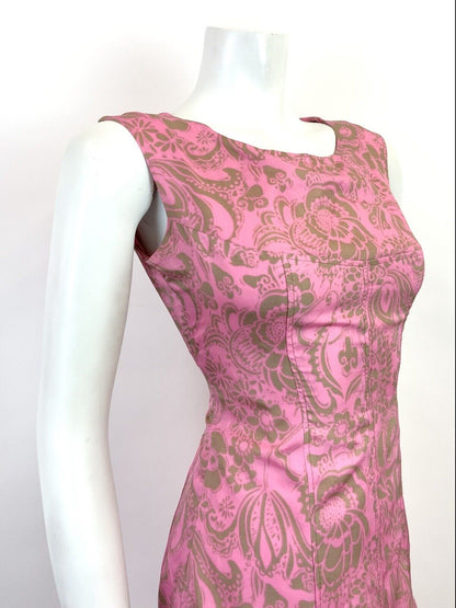 VINTAGE 60s 70s NEON PINK GREY FLORAL BAROQUE PSYCHEDELIC MOD MINI DRESS 8