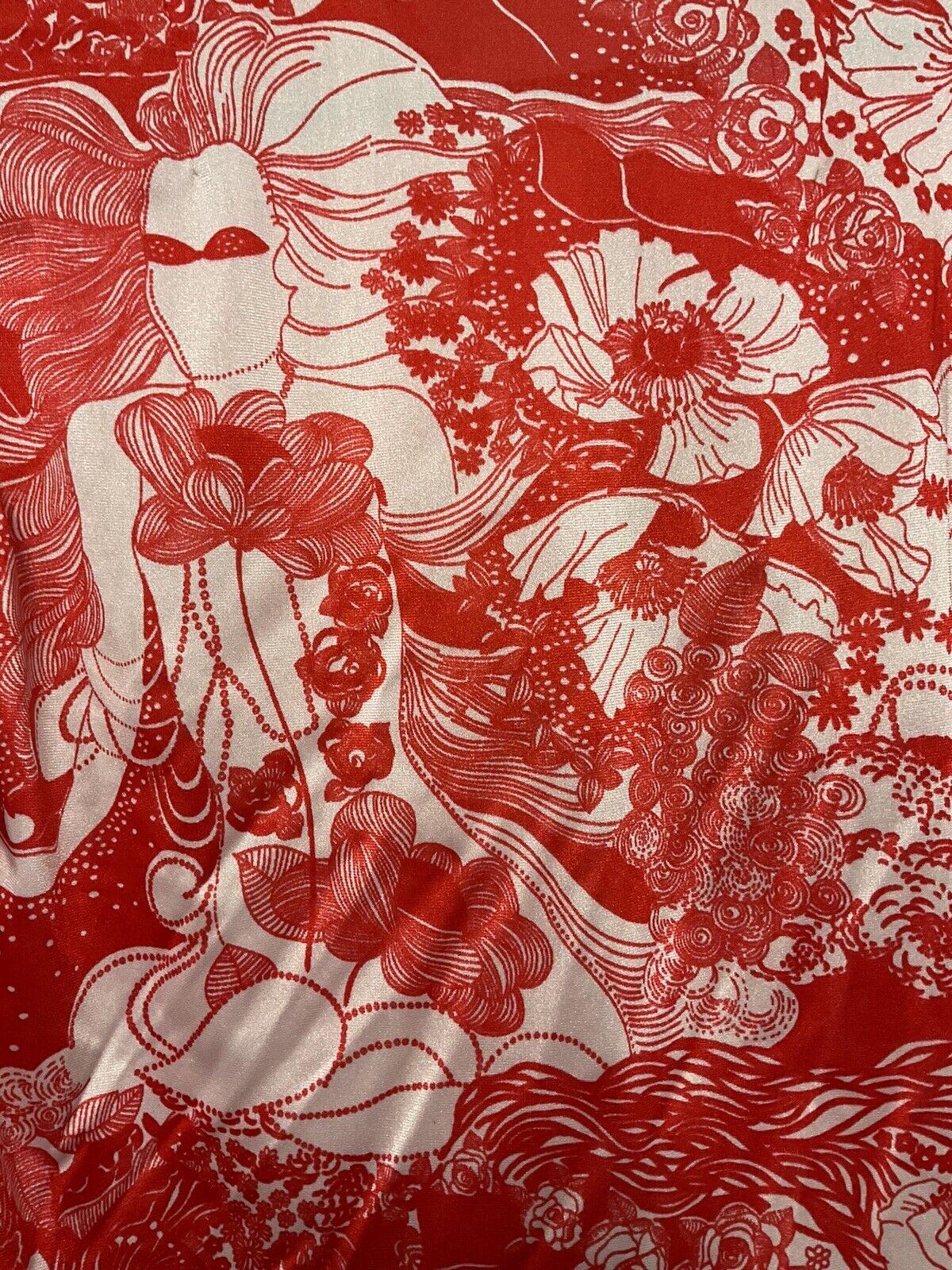 VINTAGE 60s 70s WHITE RED FLORAL PSYCHEDELIC DAGGER COLLAR SHIRT 14
