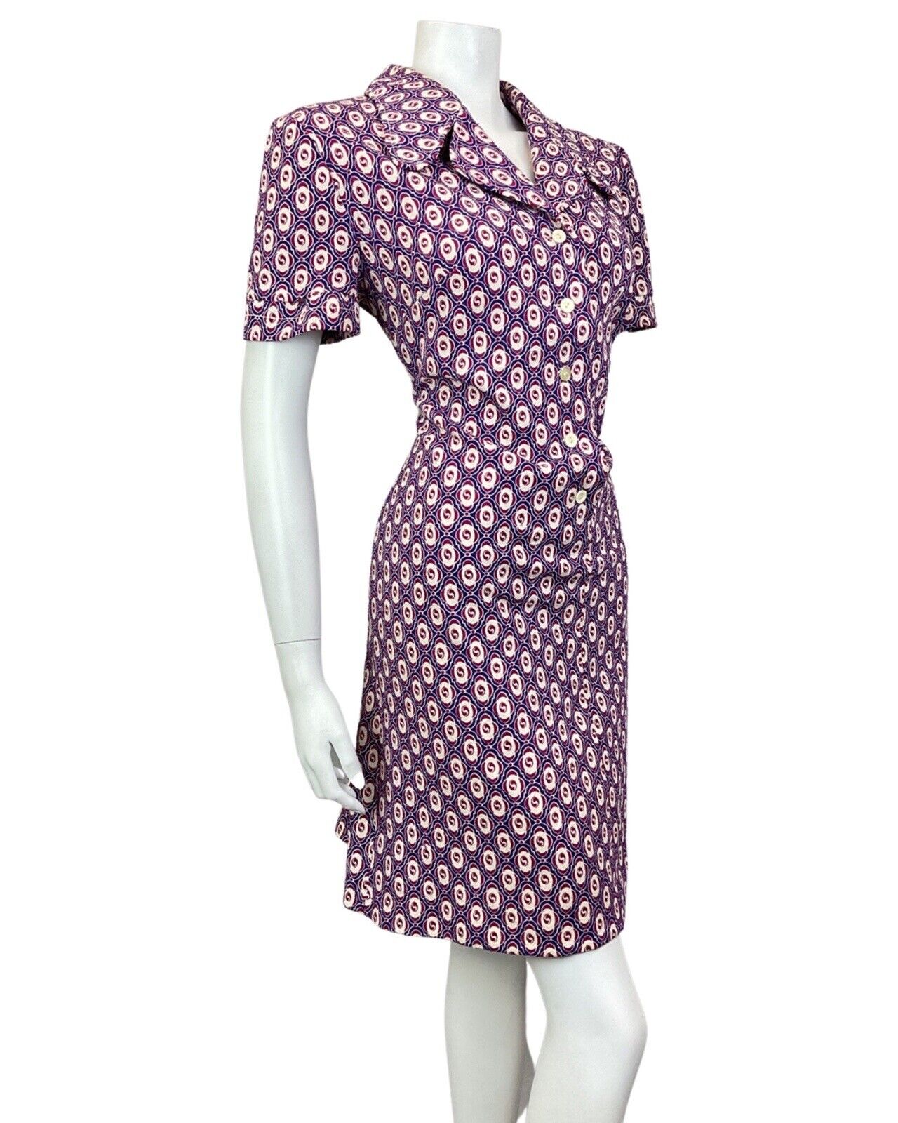 VINTAGE 60s 70s PURPLE PINK CREAM GEOMETRIC TILED MOD SHIRT DRESS 16
