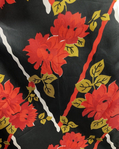 VINTAGE 60s 70s BLACK RED GOLD FLORAL SLEEVELESS SUMMER DRESS 8