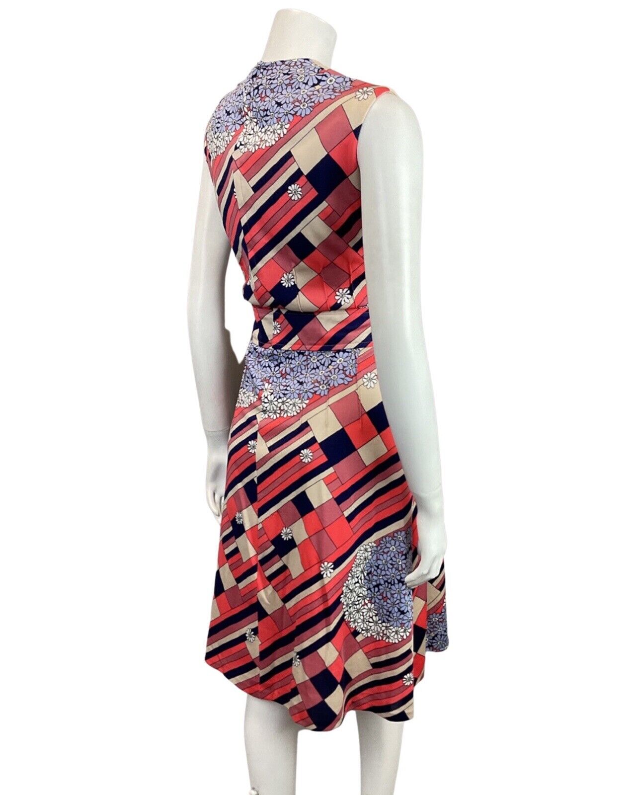 VINTAGE 60s 70s PINK BLUE CREAM GEOMETRIC FLORAL DAISY SLEEVELESS DRESS 12 14