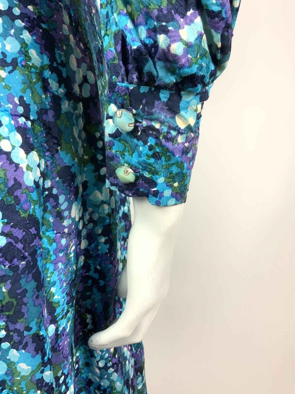 VINTAGE 60s 70s BLUE GREEN PURPLE PSYCHEDELIC FLORAL BUBBLE SHIRT DRESS 10