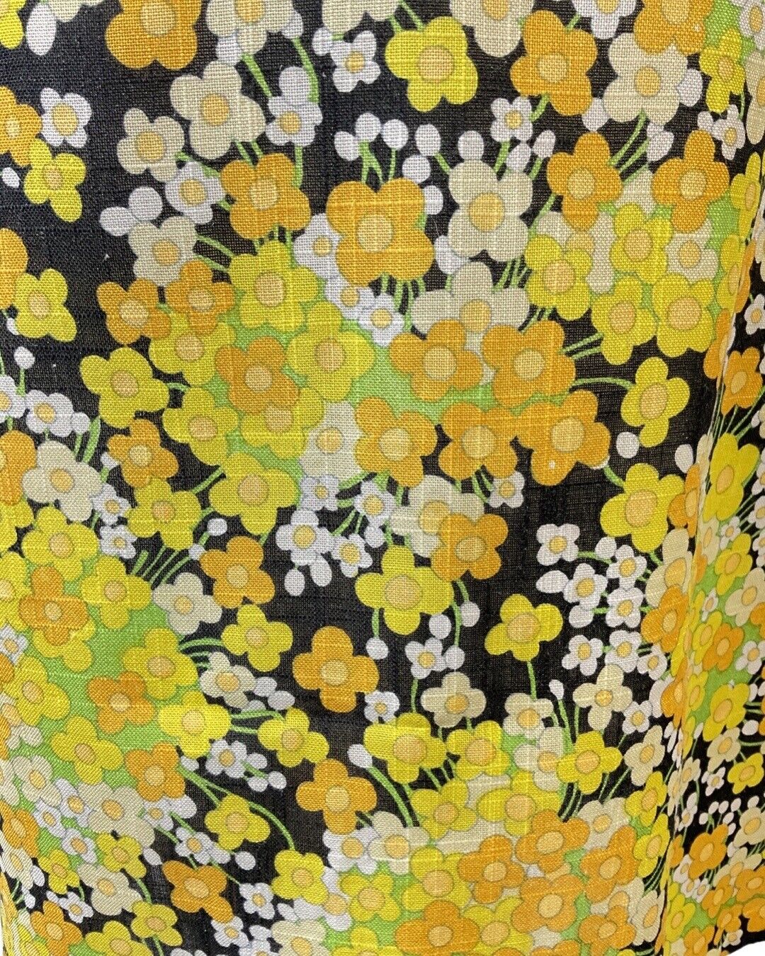 VINTAGE 60s 70s YELLOW BLACK WHITE DITSY DAISY FLORAL MOD SHORT DRESS 8 10