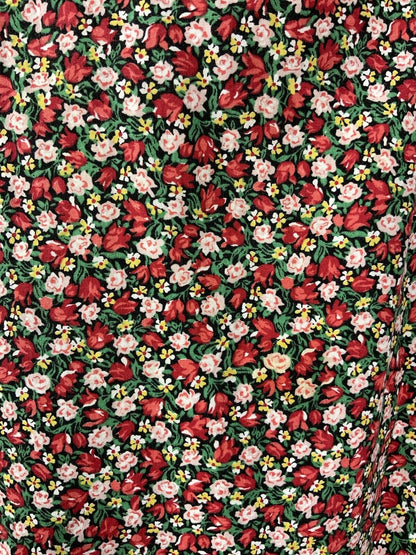 VINTAGE 60s 70s RED PINK GREEN FLORAL DITSY ROSE DAGGER SHIRT DRESS 12
