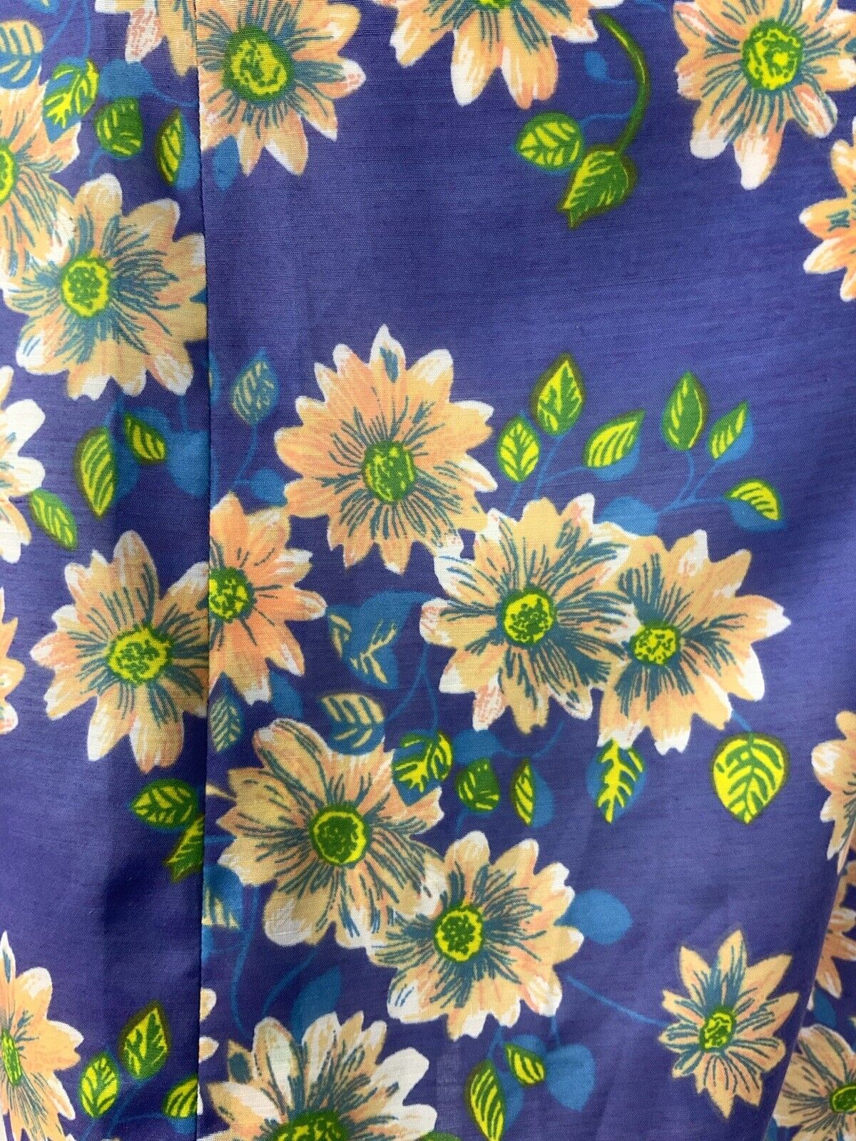 VINTAGE 60s 70s PURPLE PEACH BLUE YELLOW FLORAL DAGGER COLLAR SHIRT DRESS 12 14