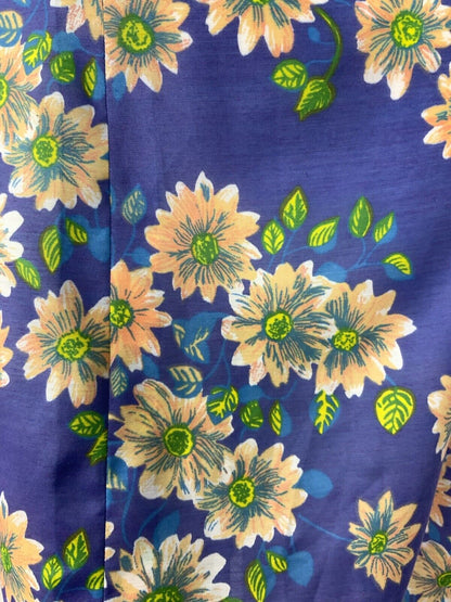 VINTAGE 60s 70s PURPLE PEACH BLUE YELLOW FLORAL DAGGER COLLAR SHIRT DRESS 12 14