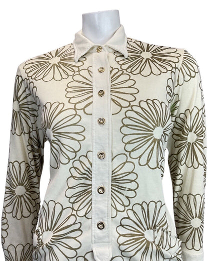VINTAGE 60s 70s CREAM GOLD FLORAL MOD SHIRT SCOOTER DRESS 10 12