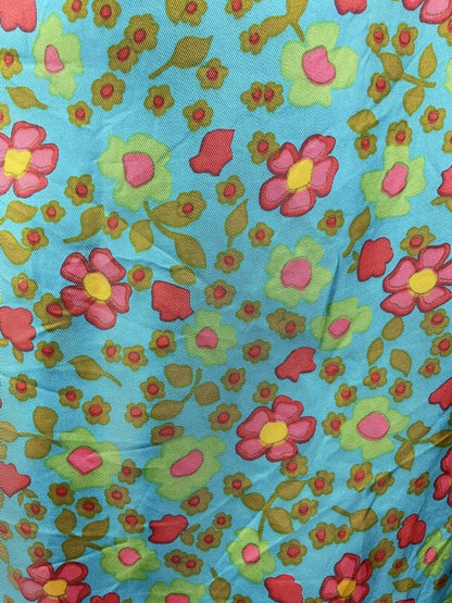 VINTAGE 60s 70s BLUE GREEN GOLD RED FLORAL DAISY EMPIRE-LINE SUMMER SUN DRESS 8