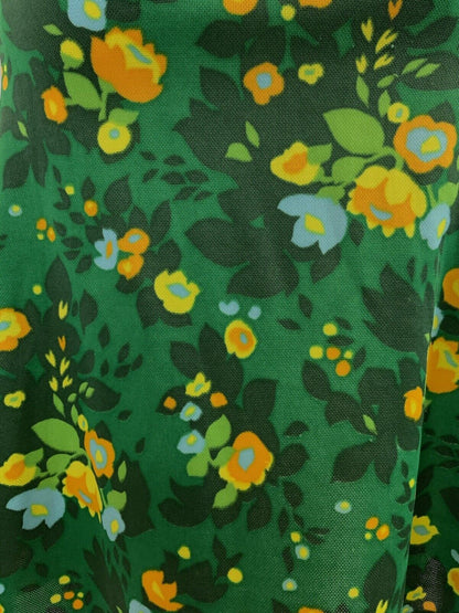 VTG 60s 70s GREEN YELLOW ORANGE FLORAL LEAFY PSYCHE DAGGER SHIRT DRESS 16 18