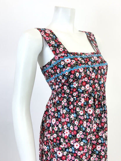 VTG 60s 70s BLACK PINK BLUE RED FLORAL DAISY RIC RAC MOD TENT EMPIRE DRESS 8 10