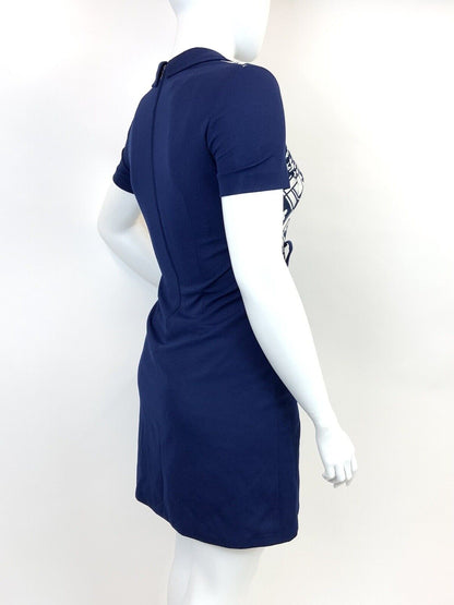 VINTAGE 60s 70s BLUE WHITE GEOMETRIC CHECKERBOARD MOD DAGGER SHIRT DRESS 14 16