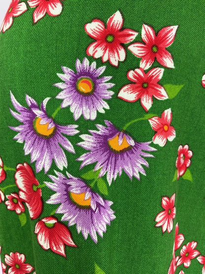 VINTAGE 60s 70s GREEN PURPLE RED HAWAIIAN FLORAL COTTON SUMMER DRESS 4 6