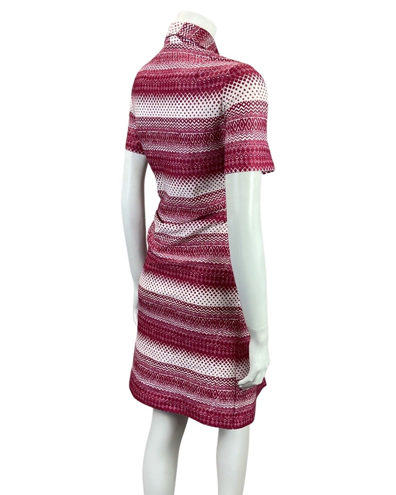 VINTAGE 60s 70s PURPLE GEOMETRIC STRIPED ZIG-ZAG DOTTY ZIP-UP MOD SHIRT DRESS 12