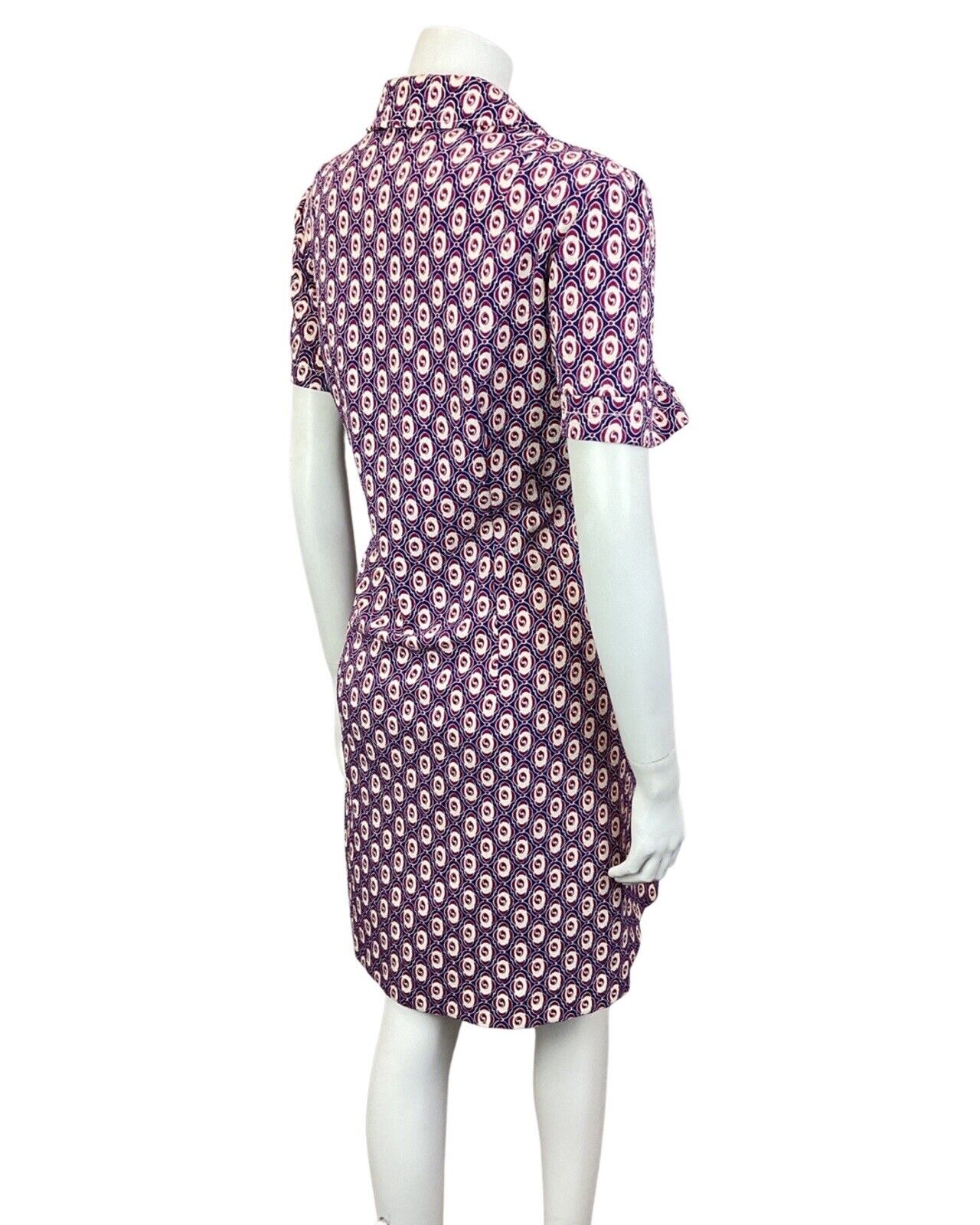 VINTAGE 60s 70s PURPLE PINK CREAM GEOMETRIC TILED MOD SHIRT DRESS 16