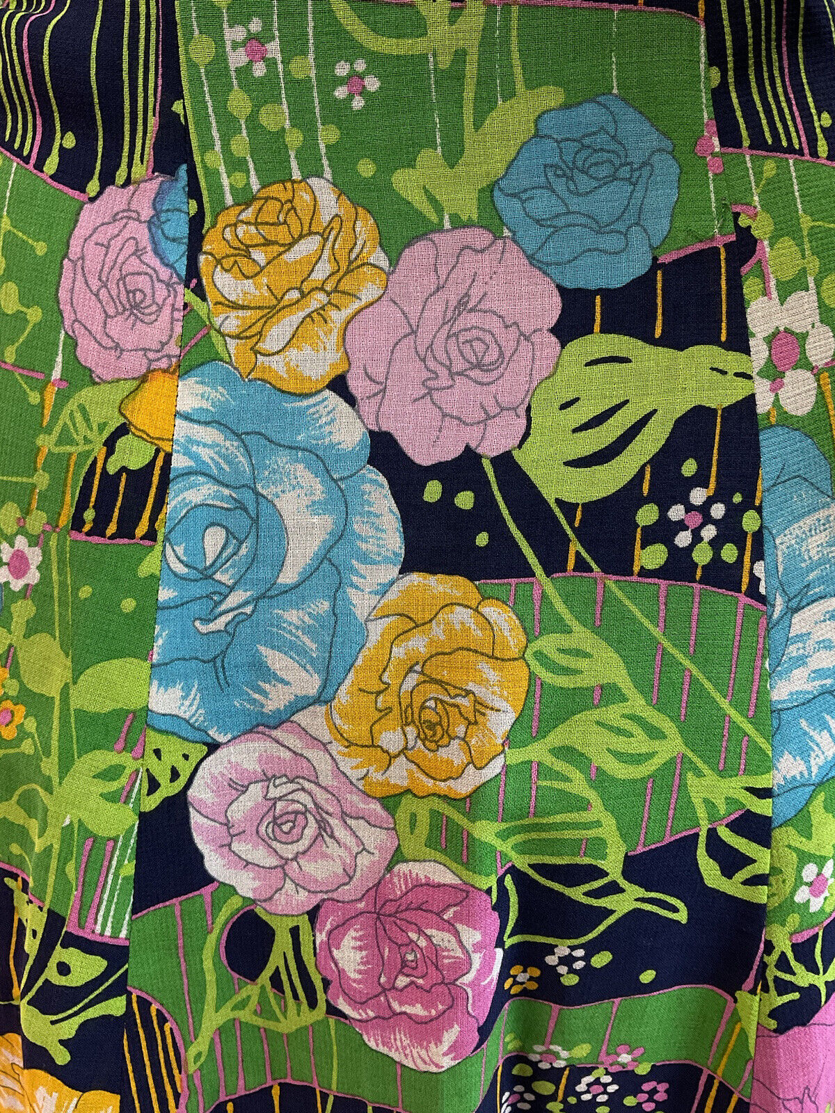 VTG 60s 70s BLUE PINK GREEN FLORAL GARDEN ROSE SHEER DAGGER SHIRT DRESS 10 12