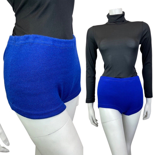 VINTAGE 60s 70s ROYAL BLUE TOWELLING MOD SWIM GOGO SHORTS HOTPANTS 10
