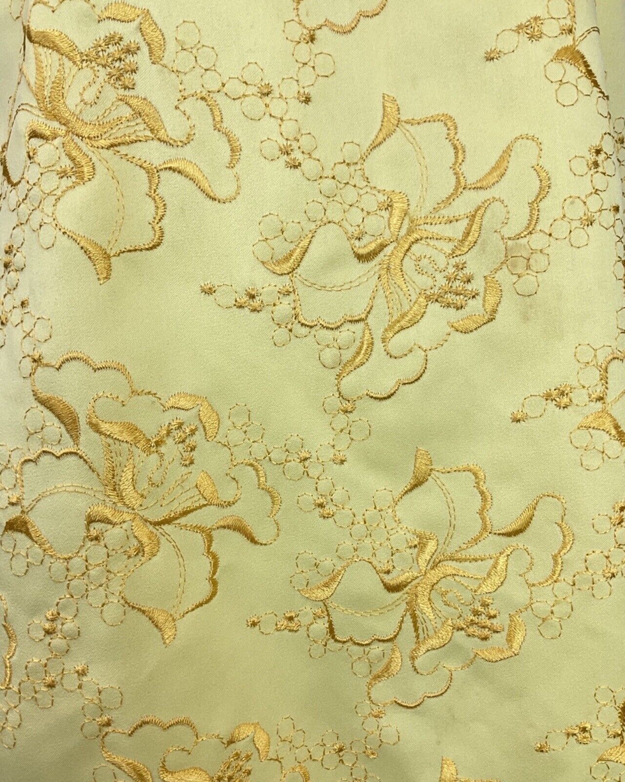 VINTAGE 60s 70s SOFT YELLOW FLORAL EMBROIDERED MOD SHORT DRESS 8