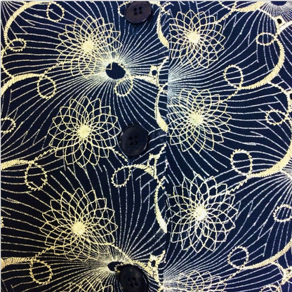 VINTAGE 1960S NAVY BLUE WHITE EMBROIDERED FLORAL SPIROGRAPH DRESS 10 12