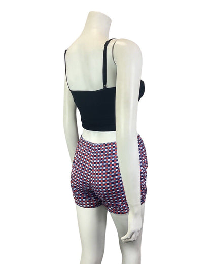 VINTAGE 60s 70s BLUE WHITE RED CHECKED ZIP-UP HIGHWAISTED MOD GOGO SHORTS 10