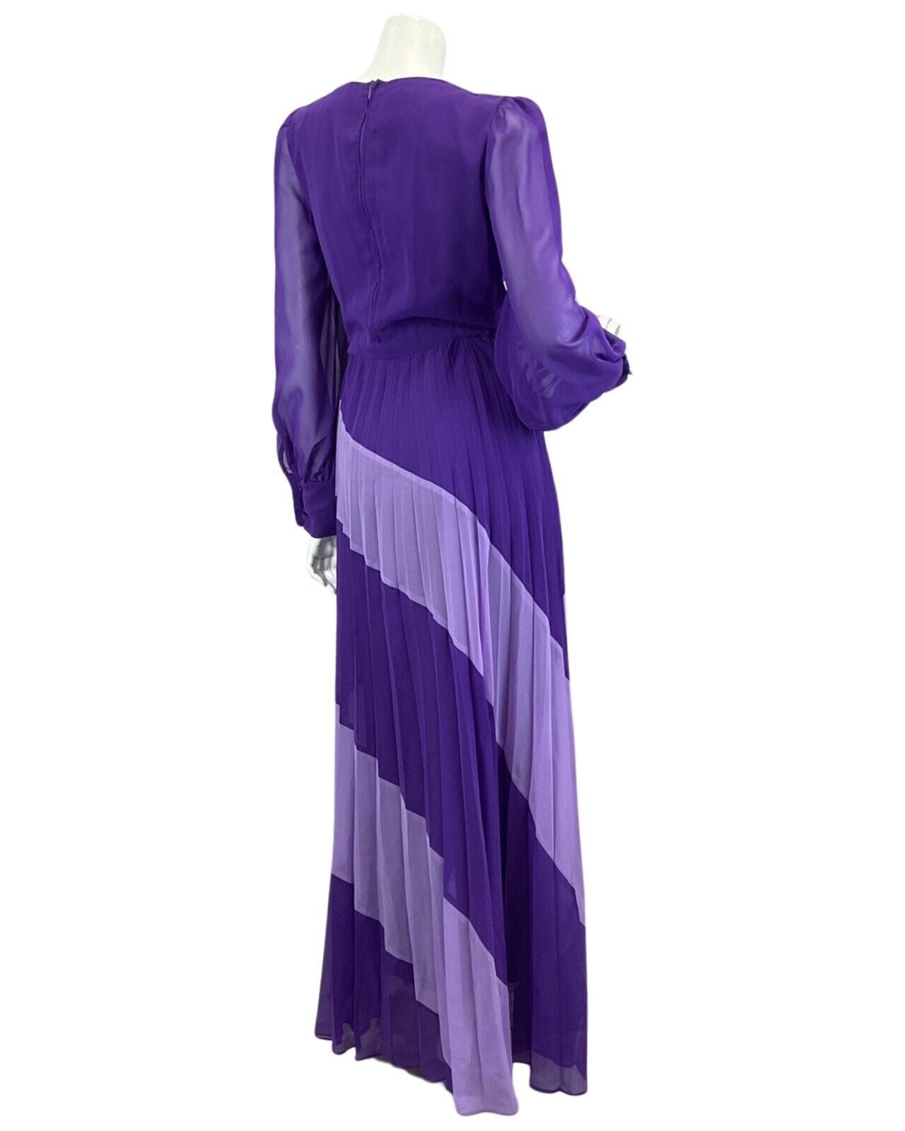 VINTAGE 60s 70s PURPLE LILAC PLEATED SHEER SLEEVE DISCO BOHO FOLK  MAXI DRESS 8