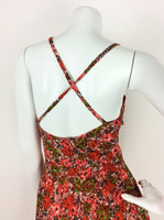 VTG 70S ORANGE RED GREEN BROWN LACE STRAPPY CROSS BACK MAXI DRESS 8