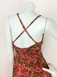 VTG 70S ORANGE RED GREEN BROWN LACE STRAPPY CROSS BACK MAXI DRESS 8