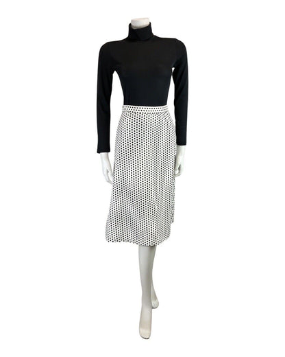 VINTAGE 70s WHITE BLACK POLKA-DOT MIDI SWING SKIRT 6