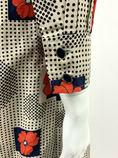 VINTAGE 60s 70s BEIGE BLACK BLUE RED FLORAL POPPY POLKA DOT SHIRT DRESS 10 12