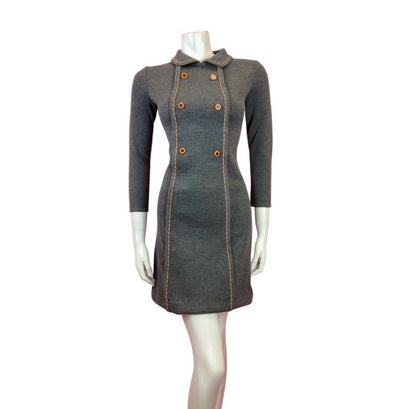 VINTAGE 60s 70s GREY ORANGE BLACK PETER PAN COLLAR MOD MINI SHIFT DRESS 4 6