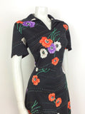 VTG 60S 70S BLACK ORANGE PURPLE PSYCHEDELIC FLOWER DRESS 14