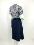 VINTAGE 60s 70s NAVY BLUE WHITE POLKA DOT OP ART DRESS 12