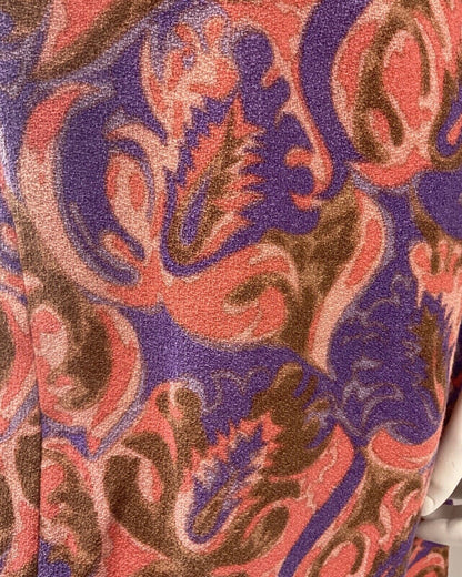 VINTAGE 60s 70s PURPLE PINK BROWN PSYCHEDELIC SWIRL MOD SHIRT DRESS 12 14