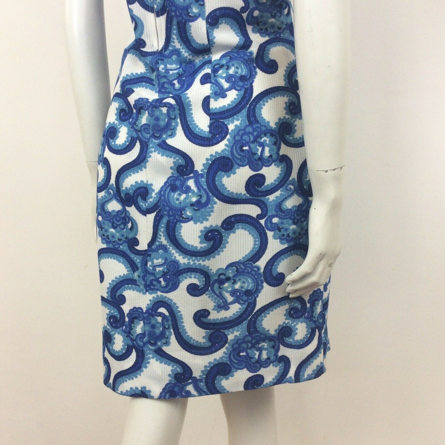 60S VINTAGE BLUE TURQUOISE WHITE PAISLEY PATTERN DRESS 12