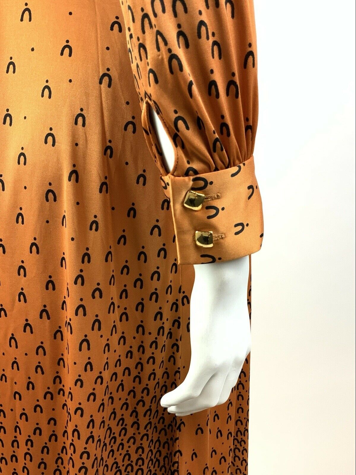 VINTAGE 60s 70s ORANGE BRONZE BLACK GEOMETRIC MOD DAGGER SHIRT DRESS 8 10