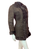 VINTAGE 60s 70s DARK BROWN SUEDE LEATHER BOHO PENNY LANE SHEARLING COAT 8 10