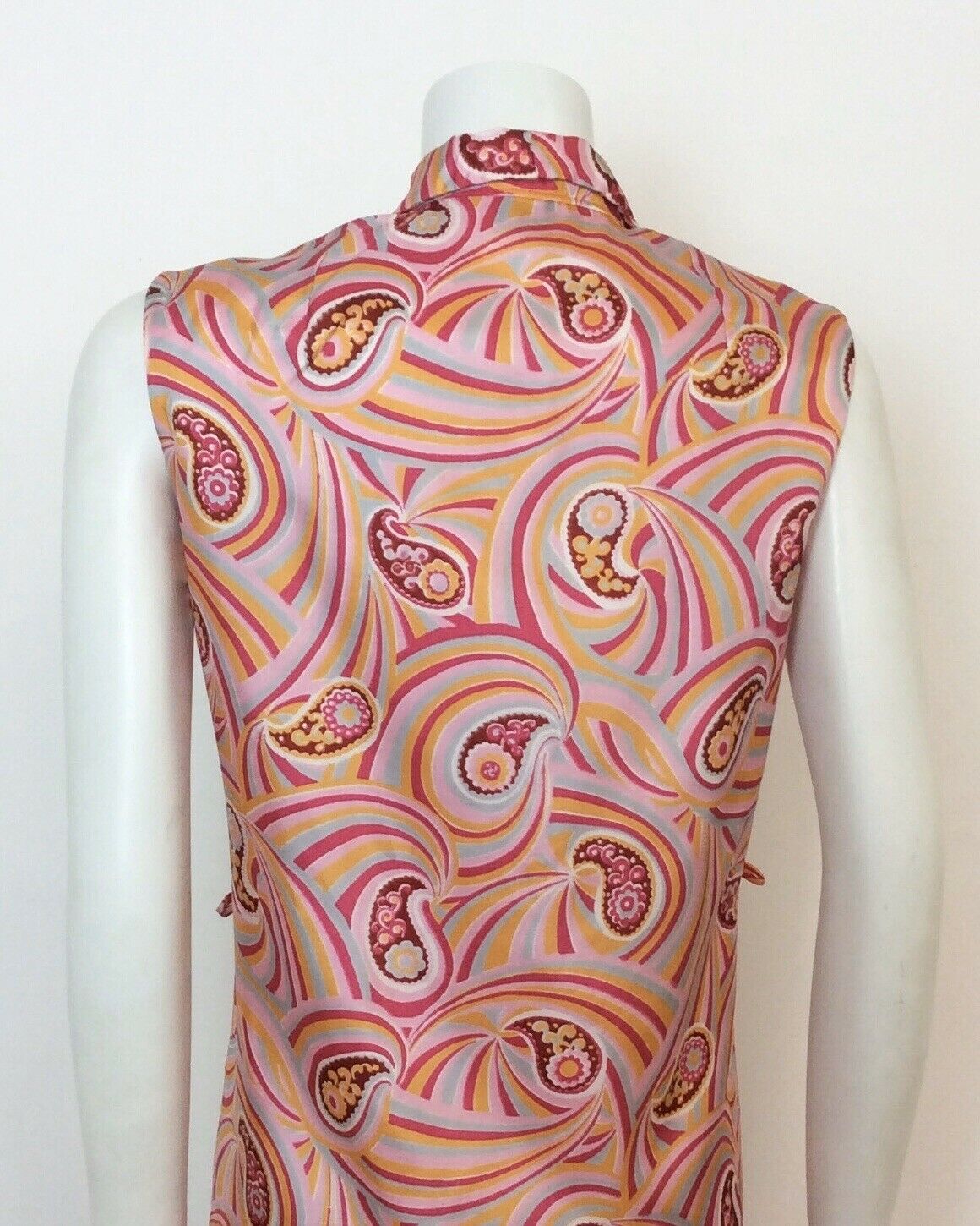 VINTAGE 60S 70S PINK ORANGE SWIRLY PSYCHEDELIC PAISLEY DRESS 14