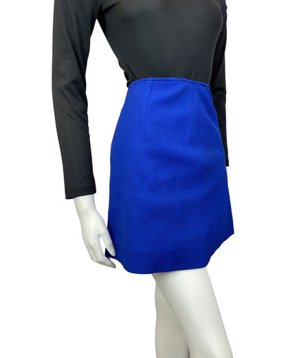 VINTAGE 60s 70s BRIGHT BLUE MOD MINI A-LINE SKIRT 6 8