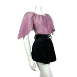 VINTAGE 60s 70s PINK SILVER LUREX HANDKERCHIEF SLEEVE DISCO PARTY TOP 10 12