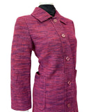 VINTAGE 60s 70s PURPLE PINK RED STRIPED MOD MIDI WOOL CAR COAT 14 16