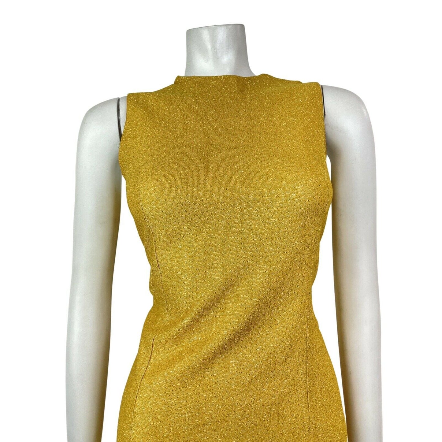 VINTAGE 60s 70s GOLD YELLOW GLITTER LUREX DISCO GLAM PARTY SLEEVELESS DRESS 10