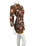 VTG 60s 70s BLACK ORANG BROWN FLORAL PSYCHEDELIC BOHO LACE UP HIPPIE BLOUSE 10