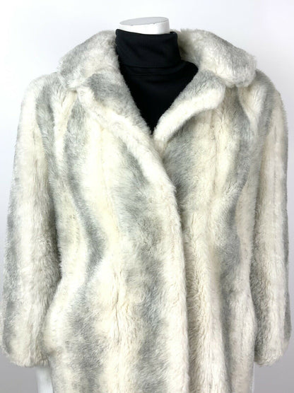 VINTAGE 60s 70s WHITE GREY BLACK STRIPED STUDIO 54 GLAM FAUX FUR COAT 14 16